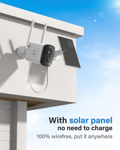 الكاميرا اللاسلكية في الهواء الطلق Solar Solar Outdoor ، لوحة شمسية مع كاميرات أمان 4MP ، صوتية ثنائية الاتجاه ، الكشف البشري ، الأضواء ، الكشف عن القدير ، رؤية ليلية ملونة ، تخزين تصل إلى 128 جرام ، Alexa in Kuwait