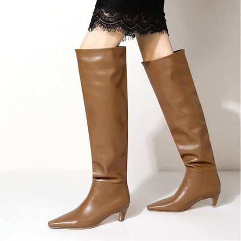 Lutalica W Women's Square Square Square في فصل الشتاء الشتاء عجل الراحة يرتدون ثوب كعب هريرة منخفضة فوق أحذية الركبة العالية in Kuwait