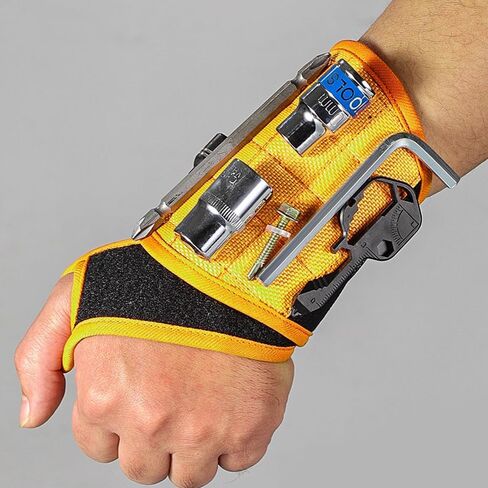Tool Holding Magnetic Wristband - 16 Strong Magnets for Screws, Nails & Drill Bits (Yellow) in Saudi Arabia