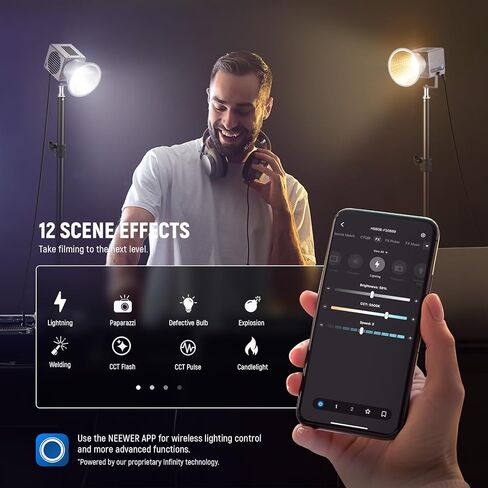 Neewer HS60B ضوء الفيديو المحمول ، مصباح Mini LED COB STUDIO مع التحكم في التطبيق 60W الإضاءة المستمرة ، 2700K-6500K 0-100 ٪ PWM Dimming ، CRI97+، 12 مشاهد ، تنظيف قطعة قماش لتسجيل فيديو التصوير الفوتوغرافي in Saudi Arabia