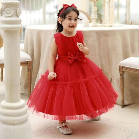 Kidinix Baby Flower Girl Dress Toddler Ruffle Bowknot with headloy prom pageant pageant wedding birdty dress erces in Kuwait