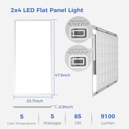 36 Pack 2x4 LED Flat Panel Light, Bright 9100LM Flush Mount Office Kitchen Ceiling Light Fixtures,Dimmable,Selectable 5 CCT 3000K/4000K/5000K/5700K/6500K, 5 Wattages 30W/40W/50W/60W/70W in Saudi Arabia