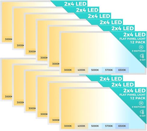 36 Pack 2x4 LED Flat Panel Light, Bright 9100LM Flush Mount Office Kitchen Ceiling Light Fixtures,Dimmable,Selectable 5 CCT 3000K/4000K/5000K/5700K/6500K, 5 Wattages 30W/40W/50W/60W/70W in Saudi Arabia