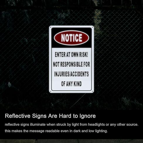 Notice Enter at Own Risk Sign, 2 Pack Not Responsible for Accidents or Injuries Sign, 12x8 Inch Aluminum Metal Caution Safety Sign, UV Protected, Ink Printing, Weatherproof, Indoor/Outdoor Use in Kuwait