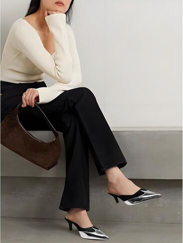 مدببة أعقاب هريرة من Womens Slingback مدببة ببغال كعب مغلق على أحذية مضخات فستان الزفاف عاريات in Kuwait