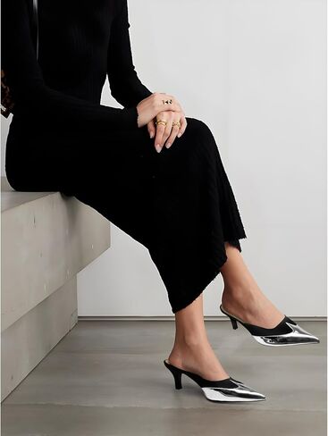 مدببة أعقاب هريرة من Womens Slingback مدببة ببغال كعب مغلق على أحذية مضخات فستان الزفاف عاريات in Kuwait