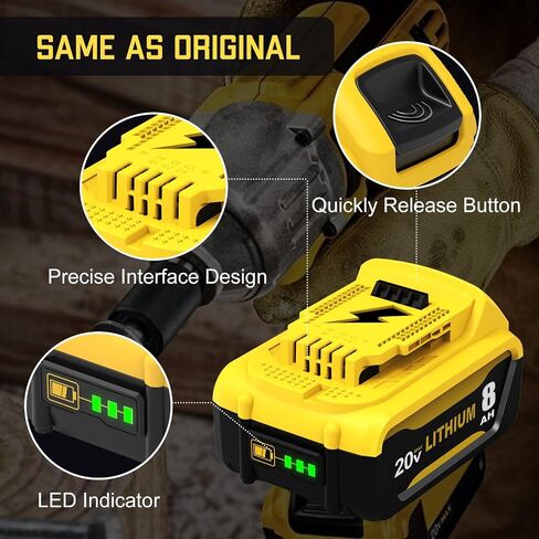 2-Pack 8000mAh 20 Volt DCB206 Battery and DCB102 Battery 8.0Ah Charger Compatible with Dewalt 20V Max Batteries Lithium DCB207 DCB208 DCB204 DCB203 DCB200 DCB201 Cordless Power Tools-Yellow in Saudi Arabia