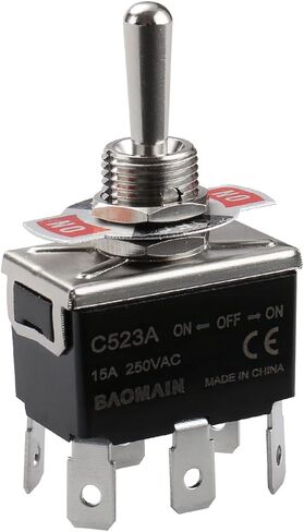Baomain تبديل التبديل SPDT ON / OFF / ON 3 موقف 250VAC 15A 1/2 "C513A تصاعد ثقب تبويب الطرفية 1/4" العرض in Kuwait
