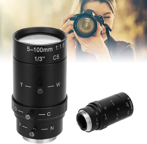 1.3MP Zoom Camera Lens, Aluminum Alloy 5 to 100mm Focal Length Manual Aperture CCTV Lens, for Security Cameras in Kuwait