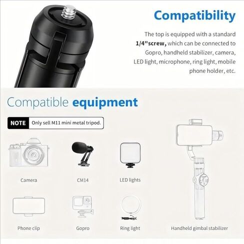 Metal Mini Tripod, Compact Desktop Tabletop Stand with Gimbal Handle Grip, Stable and Durable, Compatible with All Cameras, Perfect for Vlogging, Photography, and Video Recording in Saudi Arabia