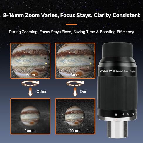 SVBONY Zoom Eyepiece Set, Achieve Zoom Range 3-16mm, SV215 Zoom Eyepiece, 1.25'' 3-8mm Eyepiece Bundle with SV245 8-16mm Telescope Eyepiece, 1.25'' 2'' Dual Interfacefor Astronomy Planetary Visual in Saudi Arabia