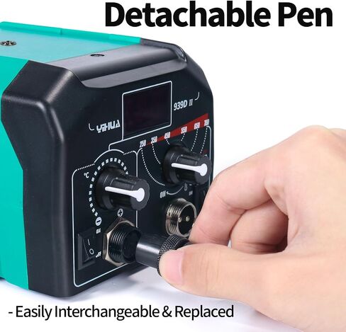 YIHUA 939D-II Pyrography Pen Wood Burning Kit Station 2-in-1 Solid-Point 200~480°C (with Temp Display)/Wire-Nib 250~750°C with 20 Nibs, Solid Points, 1 Stable Pen Holder, 2 Scrap Wood (Blue) in Kuwait