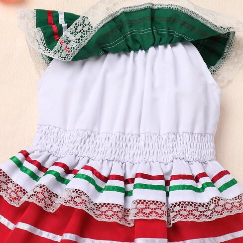 Baby Girls Off Shoulder Mexican Dress Cinco De Mayo Dress Ruffle Striped Tutu Dresses Casual Festival Ethnic Birthday Dress in Saudi Arabia