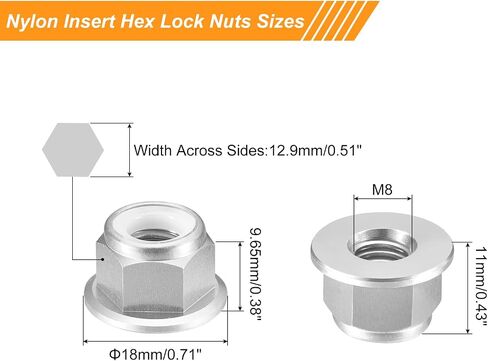 uxcell Nylon Insert Hex Lock Nuts, 10pcs - M3 x 0.5mm Aluminum Alloy Self-Locking Nut, Anodizing Flange Lock Nut for Fasteners (Silver) in Kuwait