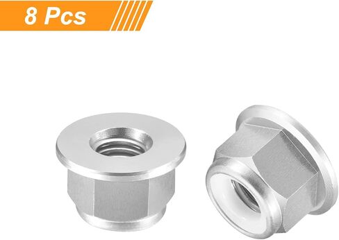 uxcell Nylon Insert Hex Lock Nuts, 10pcs - M3 x 0.5mm Aluminum Alloy Self-Locking Nut, Anodizing Flange Lock Nut for Fasteners (Silver) in Kuwait