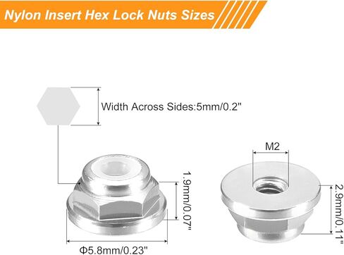صواميل قفل سداسية من النايلون من uxcell، 10 قطع - M3 × 0.5 مم من سبائك الألومنيوم صامولة ذاتية القفل، صامولة قفل شفة أنودة للمثبتات (فضي) in Kuwait