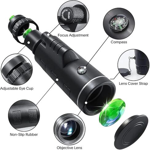 40X60 HD Professional Telescope Monocular - Night Vision, Powerful Zoom, Waterproof, Smartphone Compatible, Ideal for Hunting, Camping, and Sharp Images in Saudi Arabia