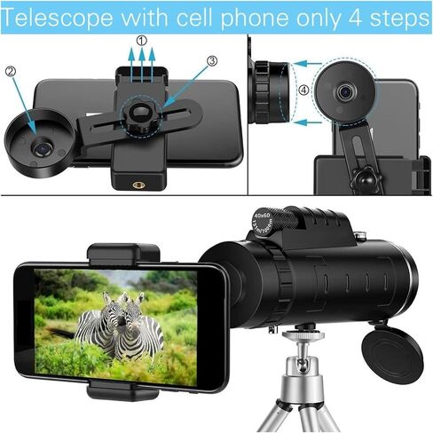 40X60 HD Professional Telescope Monocular - Night Vision, Powerful Zoom, Waterproof, Smartphone Compatible, Ideal for Hunting, Camping, and Sharp Images in Saudi Arabia