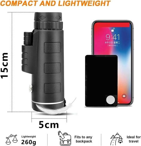 40X60 HD Professional Telescope Monocular - Night Vision, Powerful Zoom, Waterproof, Smartphone Compatible, Ideal for Hunting, Camping, and Sharp Images in Saudi Arabia