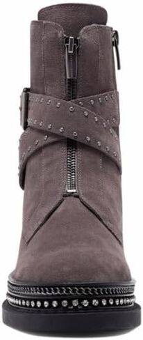 Vince Camuto Blinda Peltro Grey Moto Chic Chain Rim PLatform Lug Sole Booties in Saudi Arabia