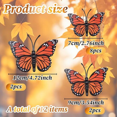 12pcs زخارف الفراشات العاهل ، هالوين ثلاثية الأبعاد ، ديكور فراشة العاهل ، والفراشات البرتقالية الاصطناعية النابضة بالحيوية in Kuwait