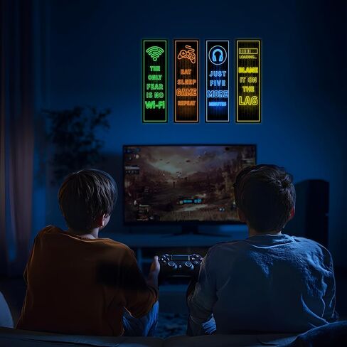 Eat Sleep Game Wall Decals Glow in The Dark, Gamer Controller Stickers Decor for Boy Bedroom, Joystick Video Gaming Kids Playroom Nursery Decoration (Blue) in Saudi Arabia