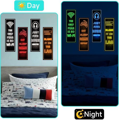 Eat Sleep Game Wall Decals Glow in The Dark, Gamer Controller Stickers Decor for Boy Bedroom, Joystick Video Gaming Kids Playroom Nursery Decoration (Blue) in Saudi Arabia