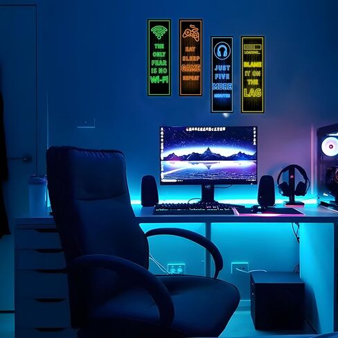 Eat Sleep Game Wall Decals Glow in The Dark, Gamer Controller Stickers Decor for Boy Bedroom, Joystick Video Gaming Kids Playroom Nursery Decoration (Blue) in Saudi Arabia