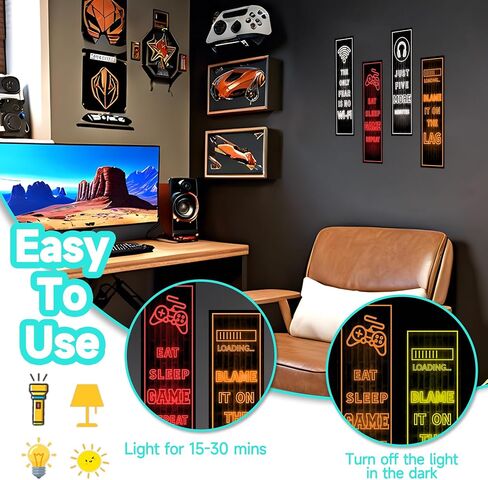 Eat Sleep Game Wall Decals Glow in The Dark, Gamer Controller Stickers Decor for Boy Bedroom, Joystick Video Gaming Kids Playroom Nursery Decoration (Blue) in Saudi Arabia