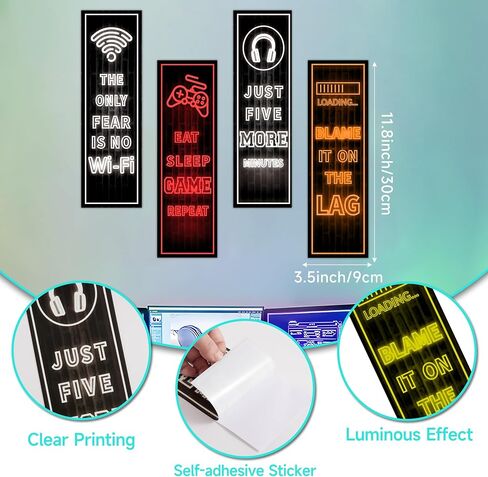 Eat Sleep Game Wall Decals Glow in The Dark, Gamer Controller Stickers Decor for Boy Bedroom, Joystick Video Gaming Kids Playroom Nursery Decoration (Blue) in Saudi Arabia