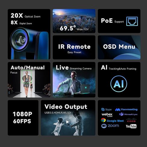Tenveo PTZ Camera and Controller Bundle/Kits - 20X AI Tracking NDI SDI/HDMI/USB3.0/LAN(PoE) PTZ Camera + 20X AI Tracking SDI/HDMI/USB3.0/LAN(PoE) PTZ Camera and PTZ Joystick Keyboard Controller in Saudi Arabia
