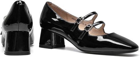Beau Today Mary Jane Pumps for Women ، الكعب المكتنزة للسيدات ماري جينس ، وبراءات الاختراع من منصة مضخات من منصة مغلقة مربع مربع أحذية حزام مريحة للنساء للنساء in Kuwait