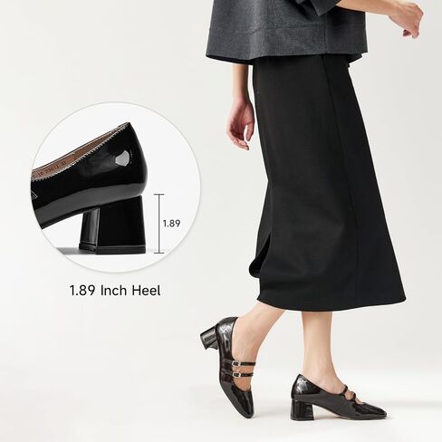Beau Today Mary Jane Pumps for Women ، الكعب المكتنزة للسيدات ماري جينس ، وبراءات الاختراع من منصة مضخات من منصة مغلقة مربع مربع أحذية حزام مريحة للنساء للنساء in Kuwait