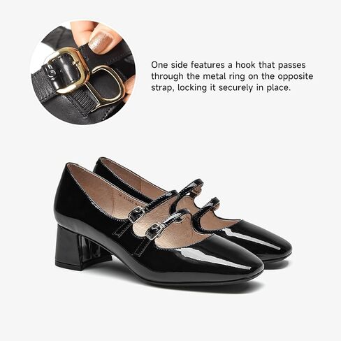 Beau Today Mary Jane Pumps for Women ، الكعب المكتنزة للسيدات ماري جينس ، وبراءات الاختراع من منصة مضخات من منصة مغلقة مربع مربع أحذية حزام مريحة للنساء للنساء in Kuwait