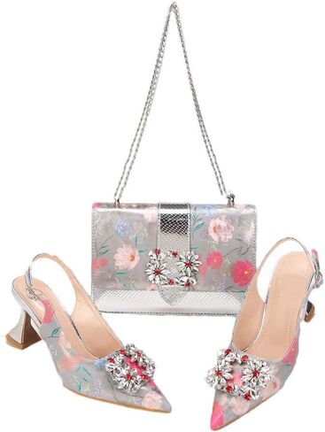 Women Pointed Toe High Heels and Bag Set Italian Style Elegant Accessories for Wedding Or Party in Saudi Arabia