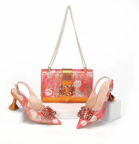 Women Pointed Toe High Heels and Bag Set Italian Style Elegant Accessories for Wedding Or Party in Saudi Arabia