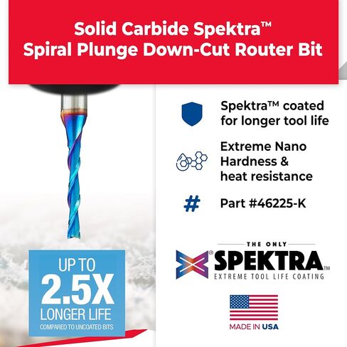 Amana Tool 46225-K-2 2-Pack SC Spektra Extreme Tool Life Life Legal Legral Leglund 1/8 DIA X 13/16 CH X 1/4 SHK 2-1/2 inch طول التوجيه لأسفل طويل in Saudi Arabia
