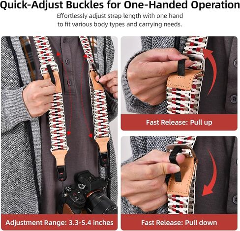 Adjustable Camera Strap for Photographer, Polyester & Genuine Leather Neck Shoulder Strap with Quick Release Buckle in Saudi Arabia