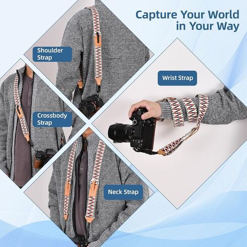 Adjustable Camera Strap for Photographer, Polyester & Genuine Leather Neck Shoulder Strap with Quick Release Buckle in Saudi Arabia