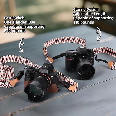 Adjustable Camera Strap for Photographer, Polyester & Genuine Leather Neck Shoulder Strap with Quick Release Buckle in Saudi Arabia