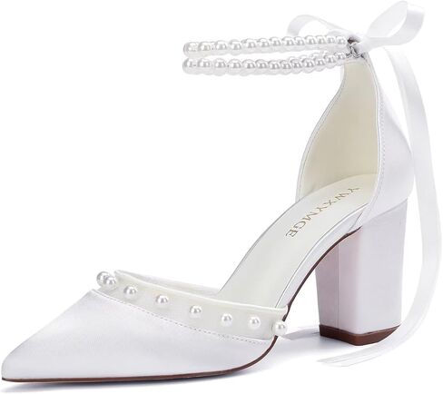 Wedding Shoes for Bride Block Heel Bridal Heels Closed Toe Pearl Heels Bridal Shoes in Saudi Arabia