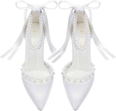 Wedding Shoes for Bride Block Heel Bridal Heels Closed Toe Pearl Heels Bridal Shoes in Saudi Arabia