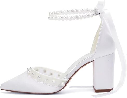 Wedding Shoes for Bride Block Heel Bridal Heels Closed Toe Pearl Heels Bridal Shoes in Saudi Arabia