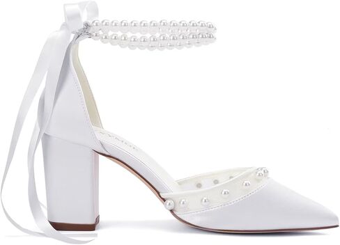 Wedding Shoes for Bride Block Heel Bridal Heels Closed Toe Pearl Heels Bridal Shoes in Saudi Arabia