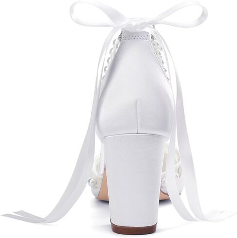 Wedding Shoes for Bride Block Heel Bridal Heels Closed Toe Pearl Heels Bridal Shoes in Saudi Arabia