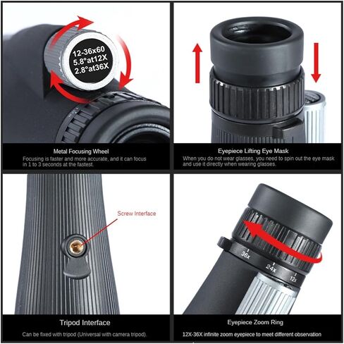 12-36X60 HD Zoom Monocular Telescope for Bird Watching, Hunting, and Outdoor Adventures - Sharp Images in Saudi Arabia