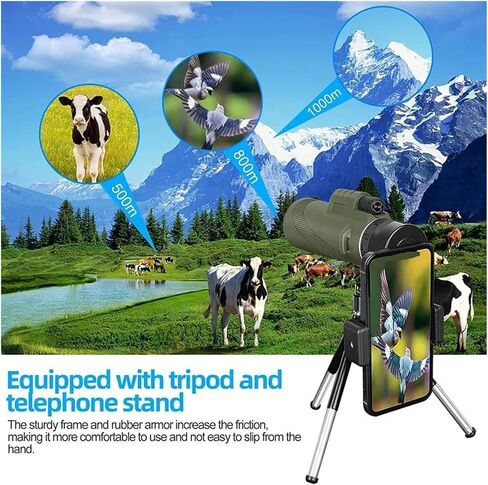 80X100 HD Monocular Telescope with 8000M Long Range Zoom and Bak4 Prism - Includes/Excludes Tripod and Phone Clip - Perfect for Hunting, Outdoor, Camping - Sharp Images in Saudi Arabia