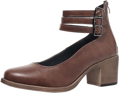 Women's Mary Jane Closed Toe Pumps Block Heels Comfortable Triple Buckle Strap Retro Dress Shoes in Saudi Arabia
