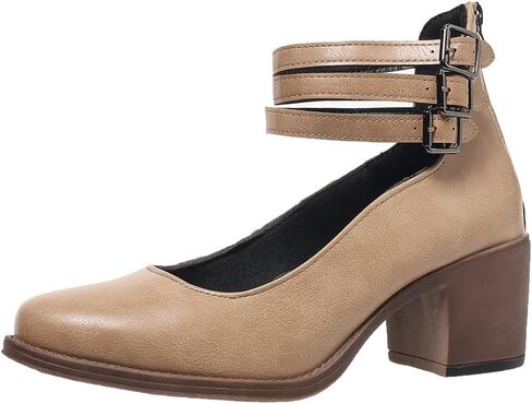 Women's Mary Jane Closed Toe Pumps Block Heels Comfortable Triple Buckle Strap Retro Dress Shoes in Saudi Arabia