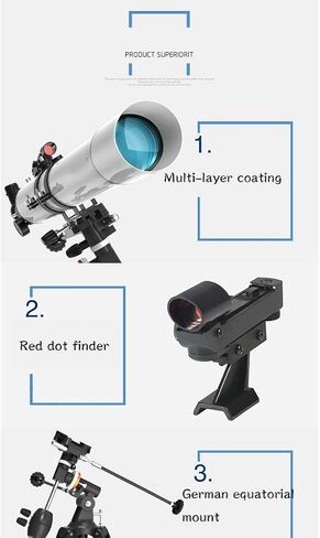 Telescope with 90° Erect Prism,Telescope for Beginners, Portable 80mm Caliber 900mm Focal Length, Refractor Telescope with Tripod and Carry Bag in Saudi Arabia